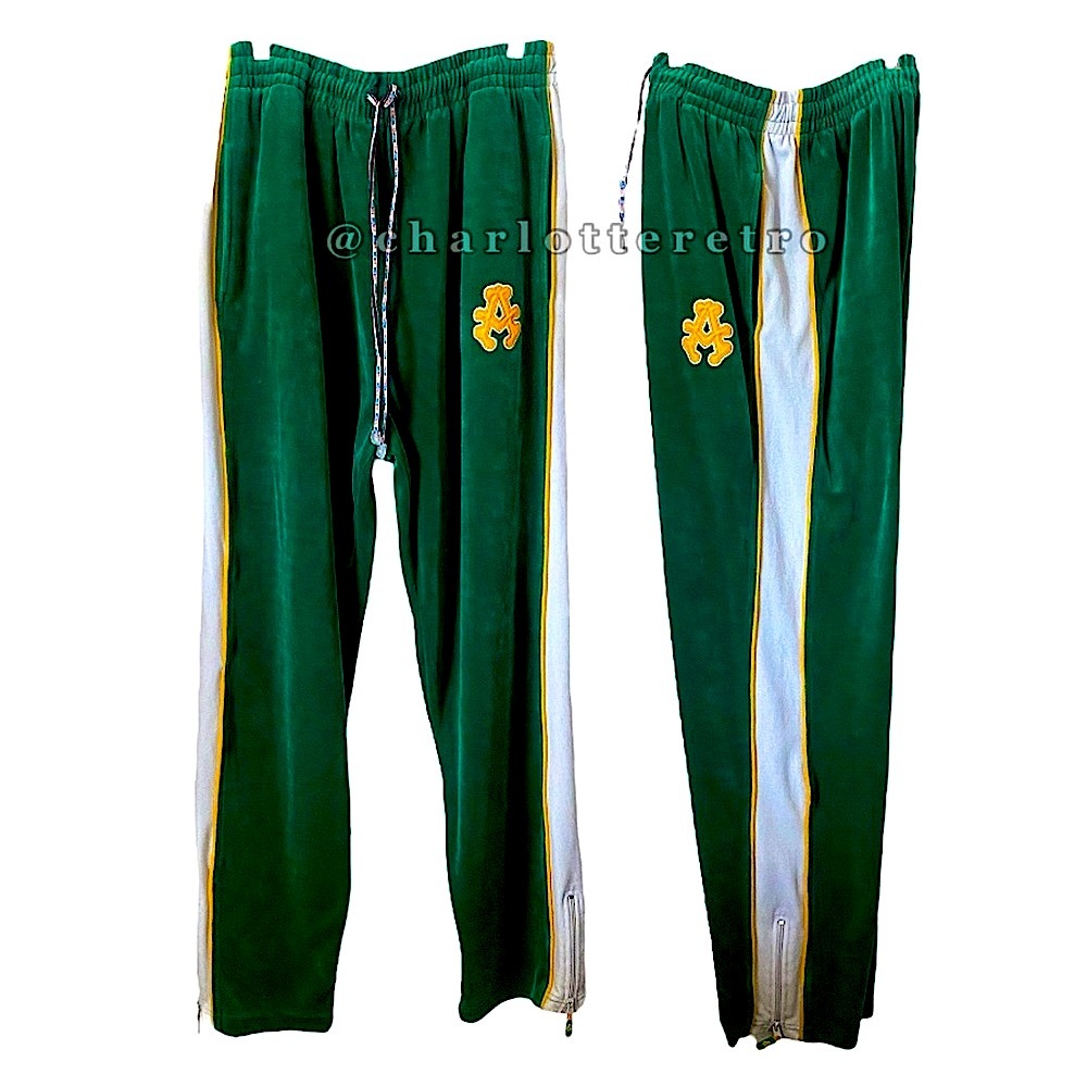 90s Y2K vtg AKADEMIKS • Green Velour Sweat Pants XXL